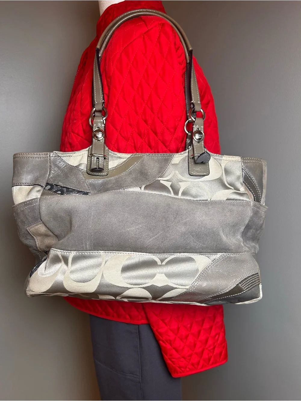 Coach Y2K Suede Leather Patchwork Signature Tote Bag